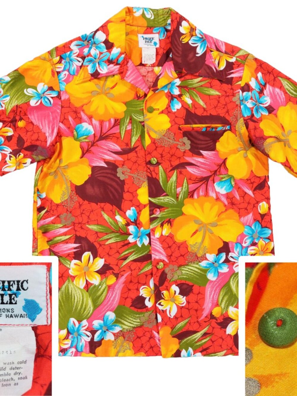 Vintage 60s Pacific Isle Creations Hawaiian Aloha Shirt Small, Flowers Colorful